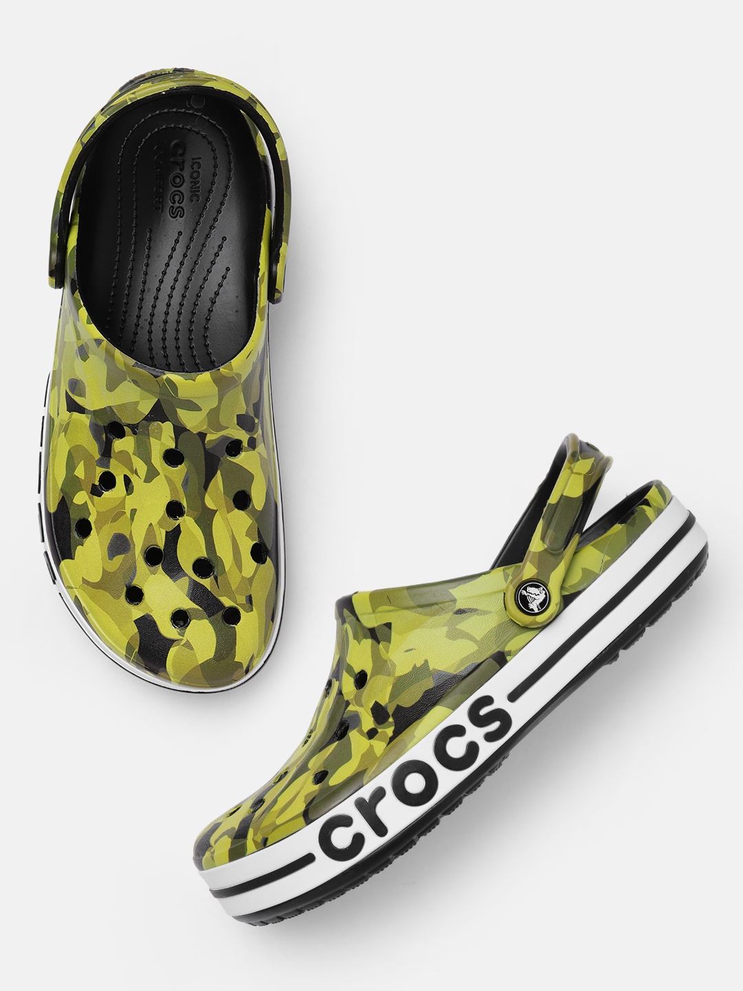 

Crocs Unisex Black & Green Bayaband Bubble Camouflage Printed Daily Croslite Clogs