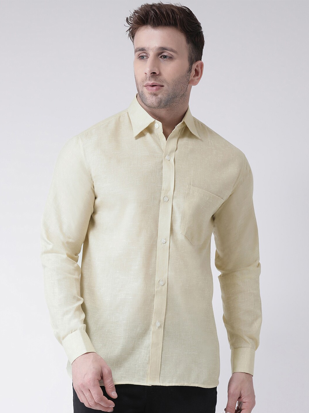 

KHADIO Men Beige Cotton Casual Shirt