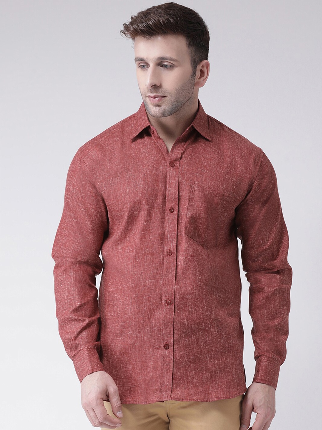 

KHADIO Men Brown Casual Cotton Shirt
