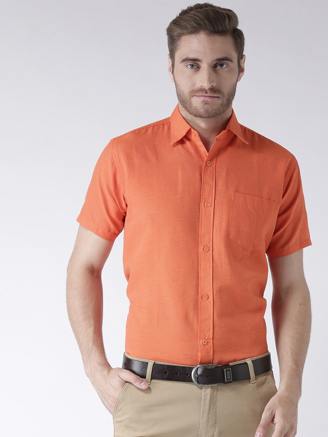 

KHADIO Men Orange Casual Cotton Shirt