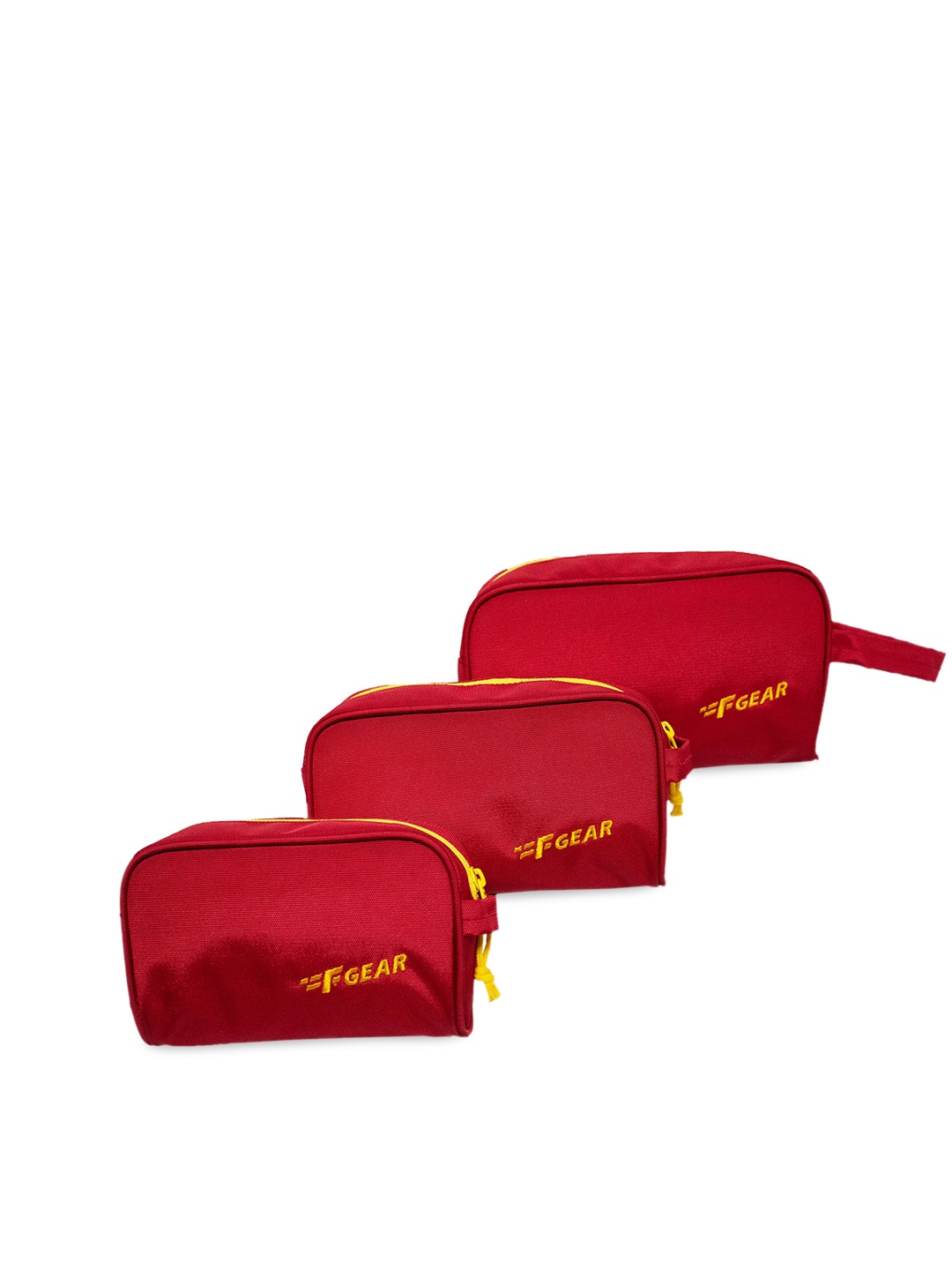 

F Gear Set Of 3 Red Solid Travel Pouches