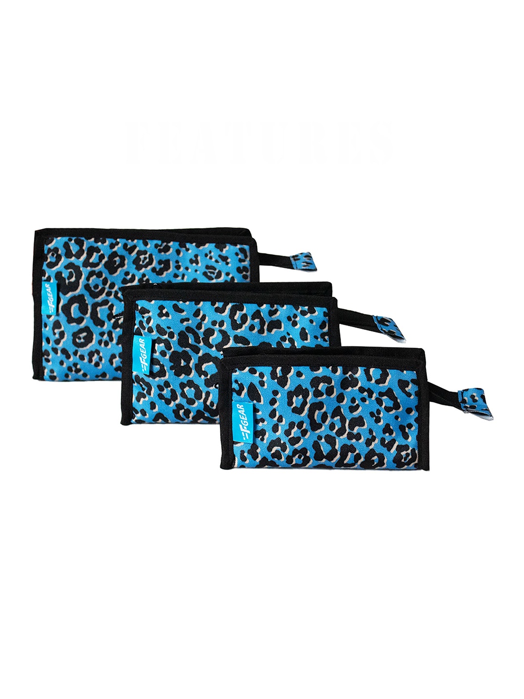 

F Gear Set of 3 Blue & Black Printed Travel Pouch
