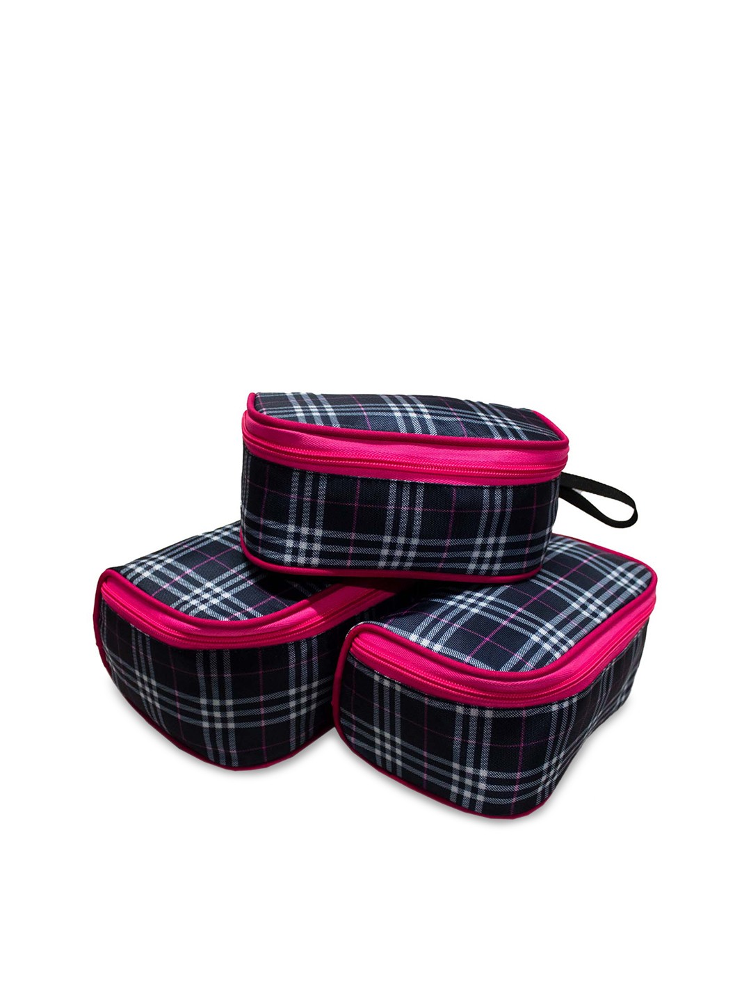 

F Gear Set Of 3 Black & Pink Checked Travel Pouch