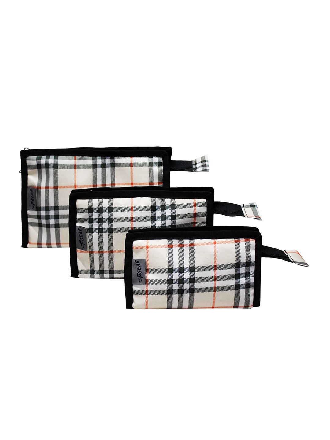 

F Gear Set Of 3 Cream & Black Checked Travel Pouch