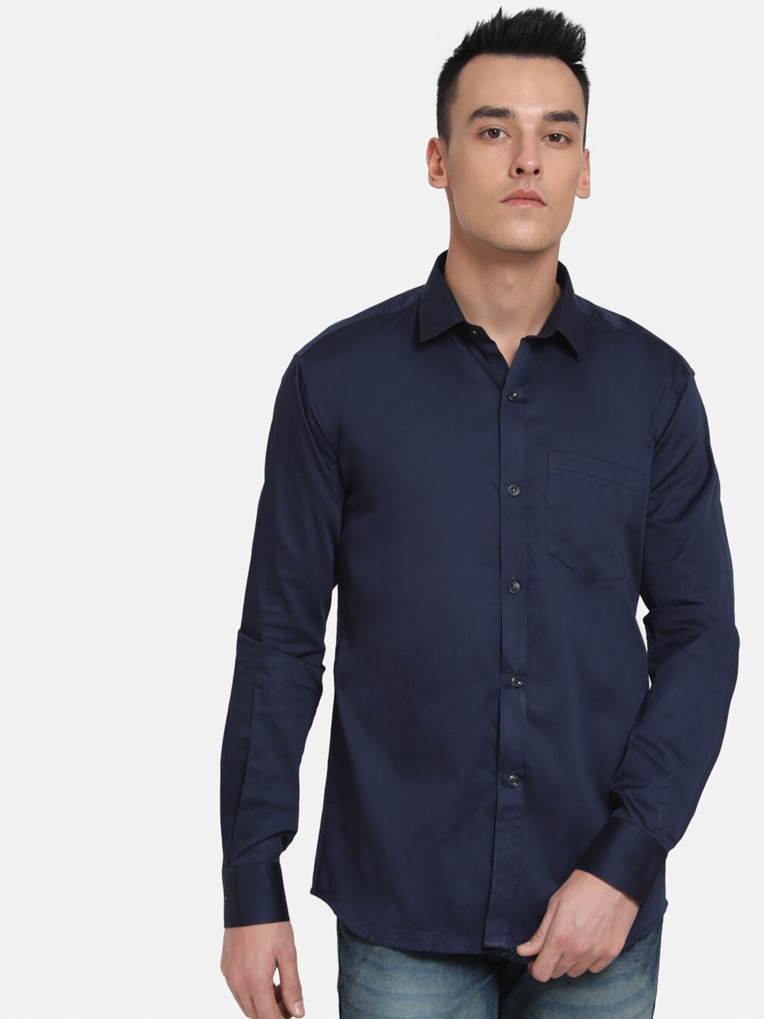 

Emerals Men Navy Blue Slim Fit Casual Shirt