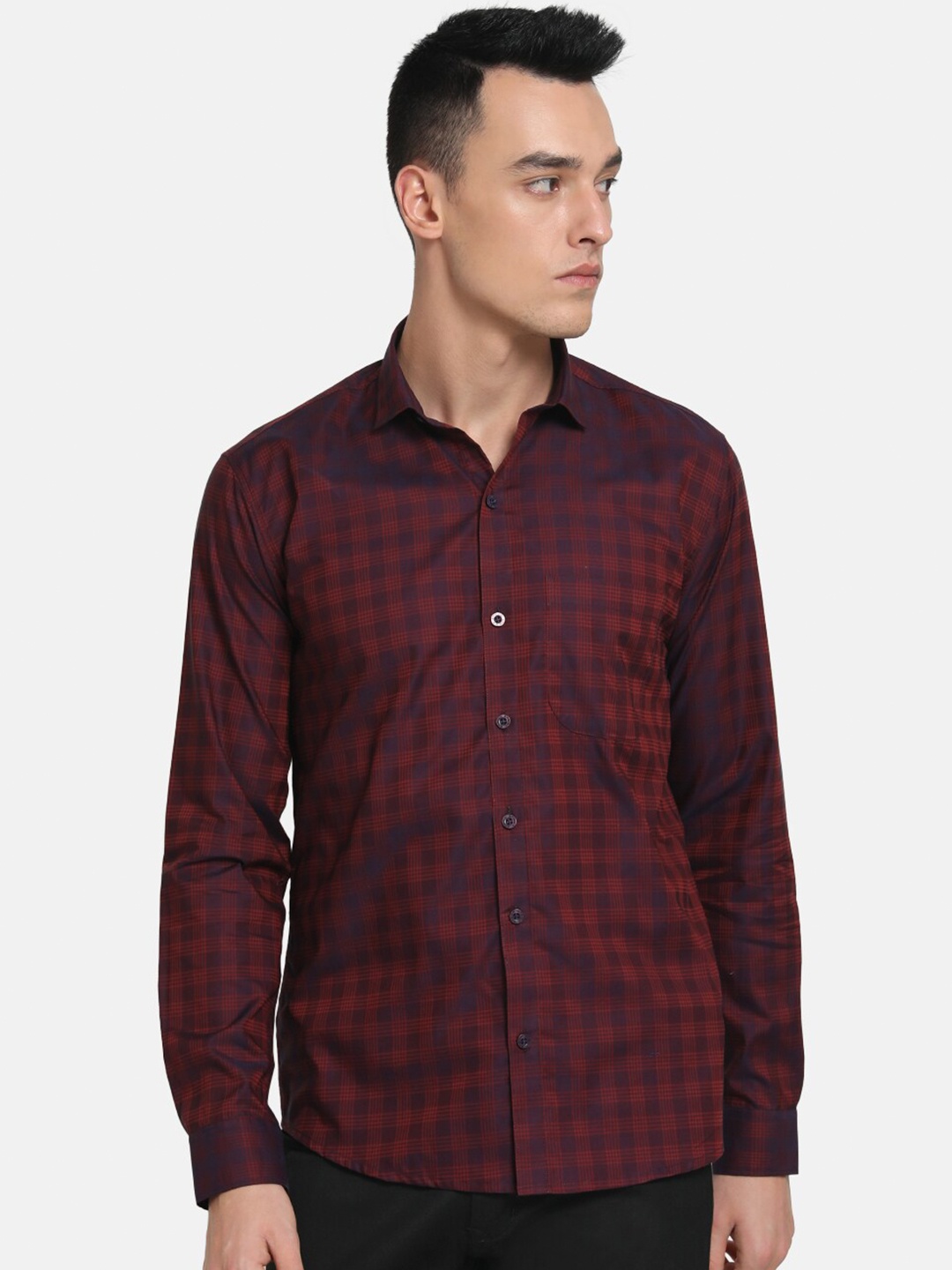 

Emerals Men Maroon Slim Fit Checked Party Shirt