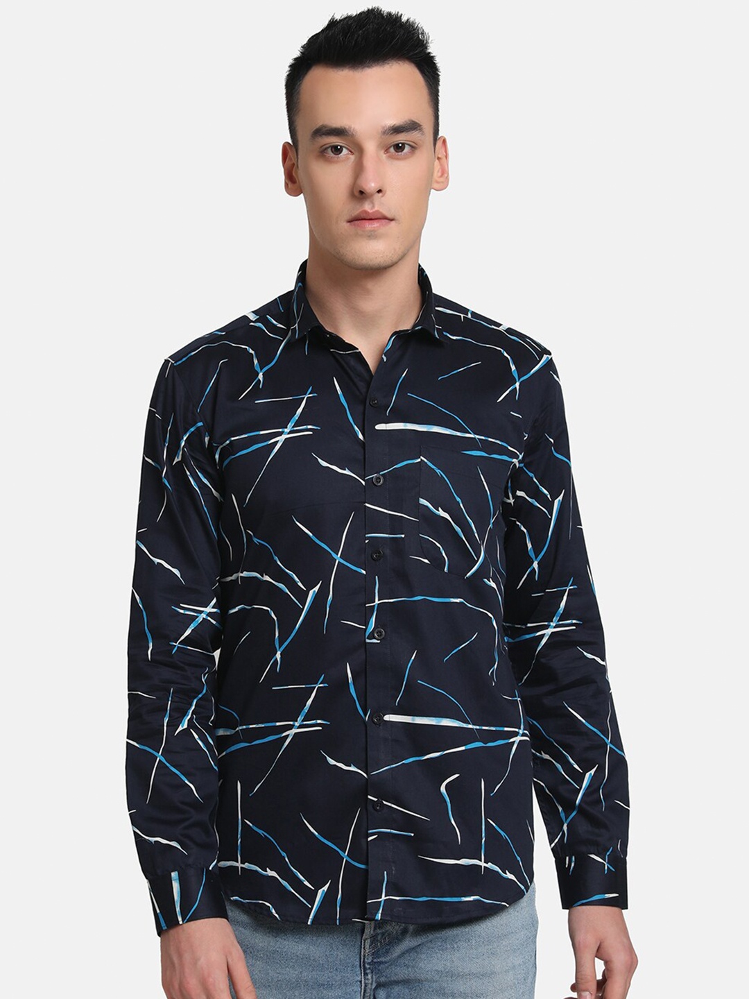 

Emerals Men Navy Blue Slim Fit Printed Casual Shirt