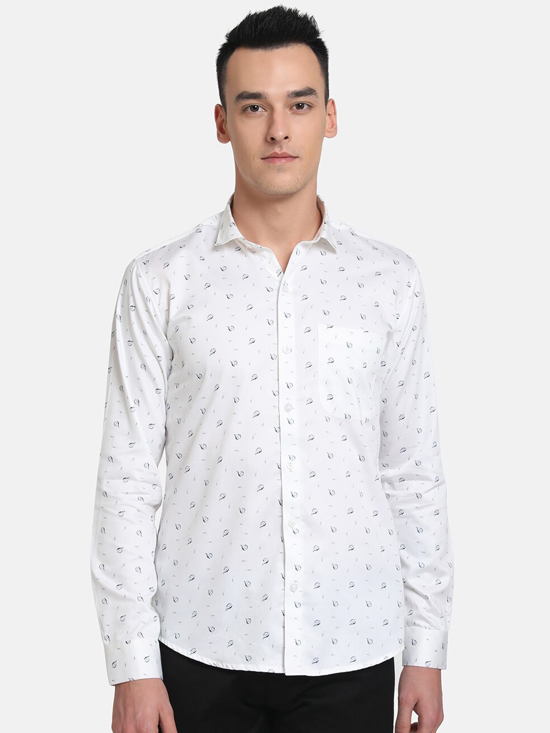 

Emerals Men White Slim Fit Printed Casual Shirt