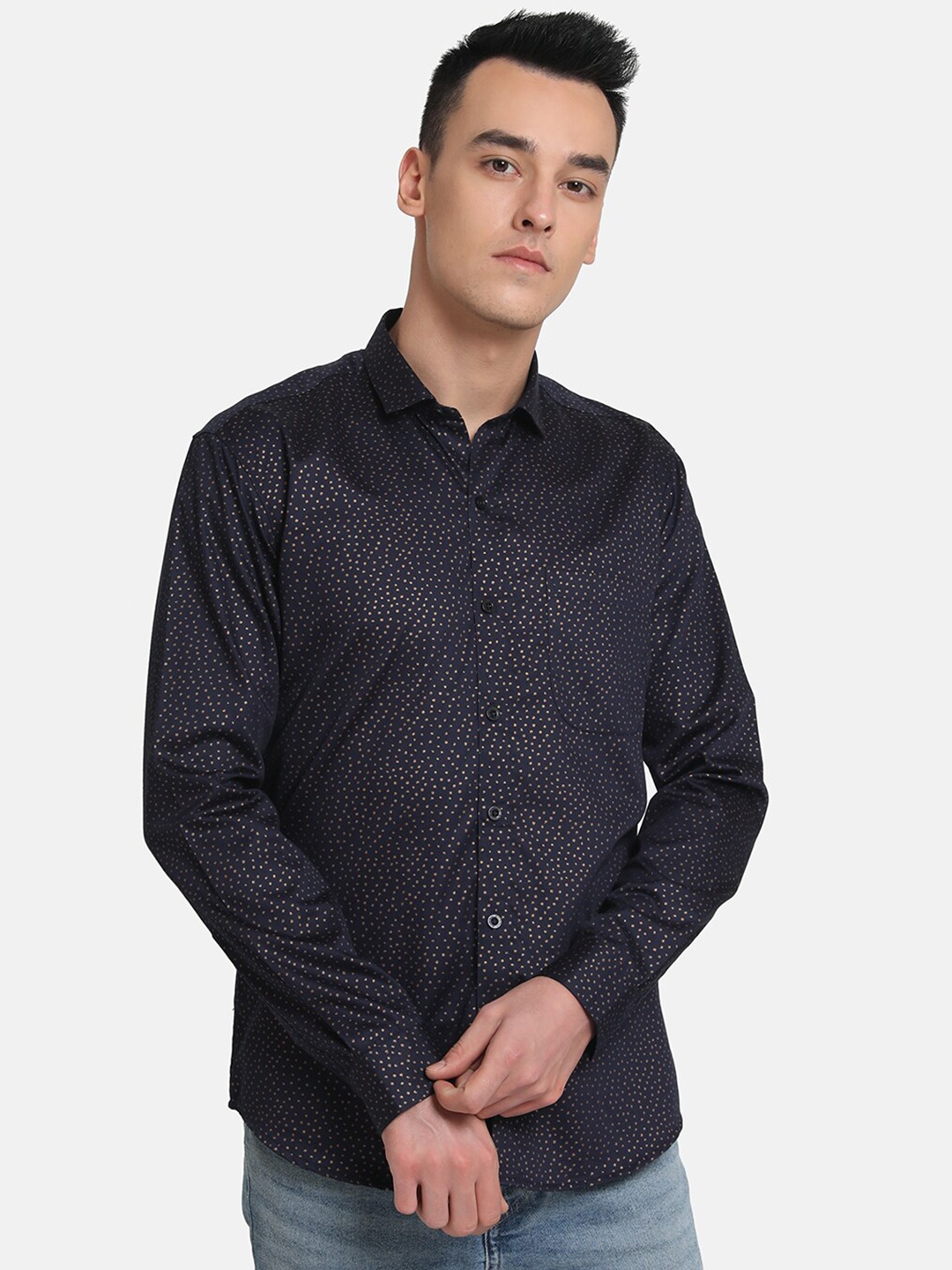 

Emerals Men Navy Blue Slim Fit Printed Party Shirt