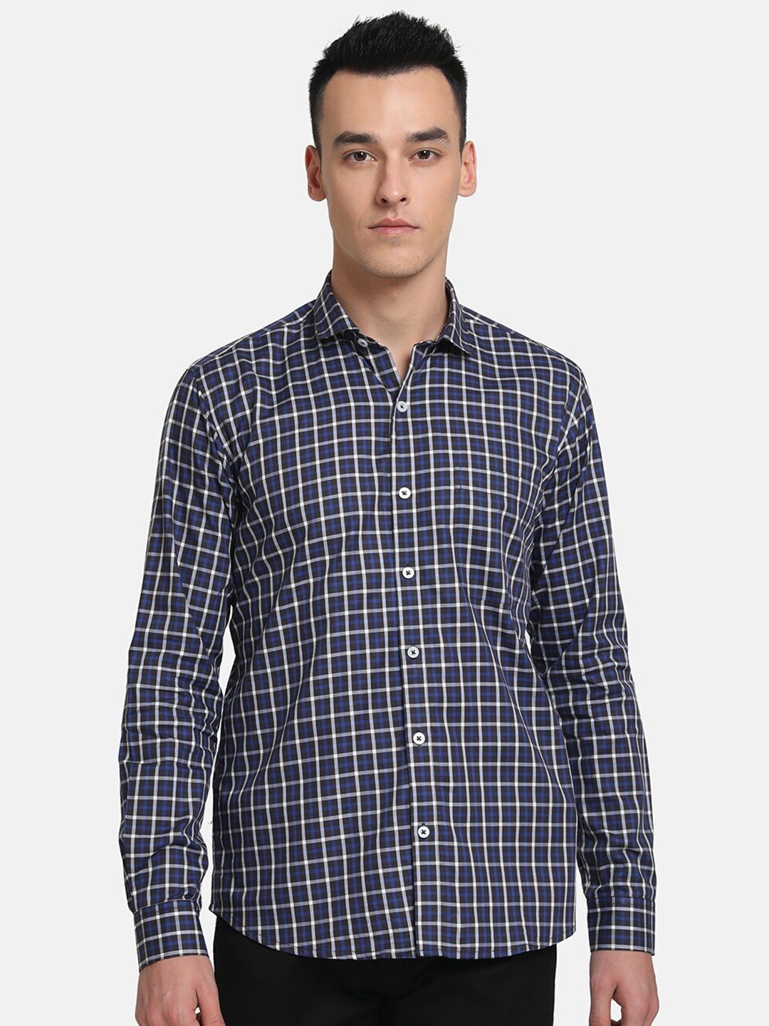 

Emerals Men Navy Blue Slim Fit Checked Casual Shirt