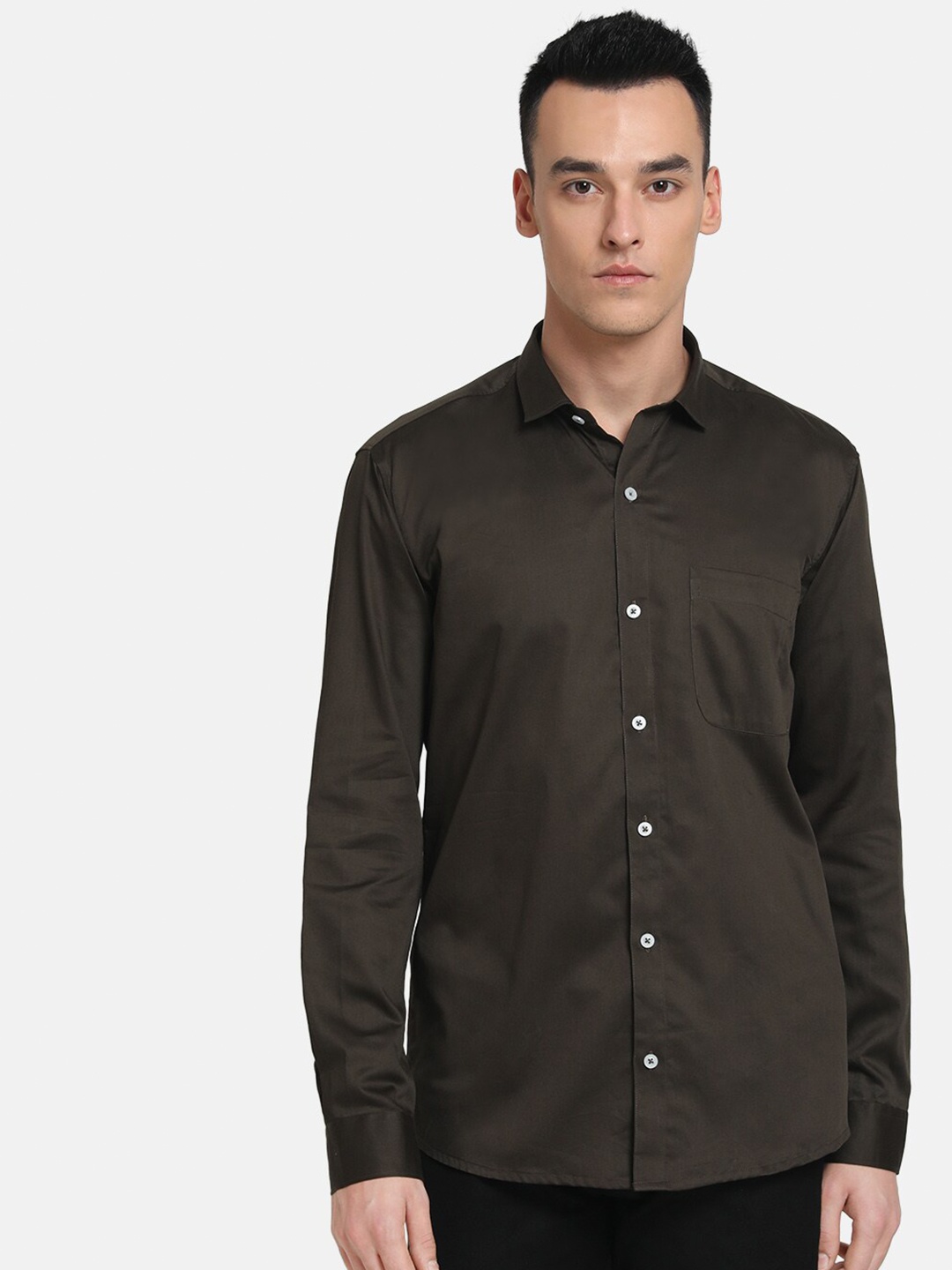 

Emerals Men Olive Green Slim Fit Party Shirt