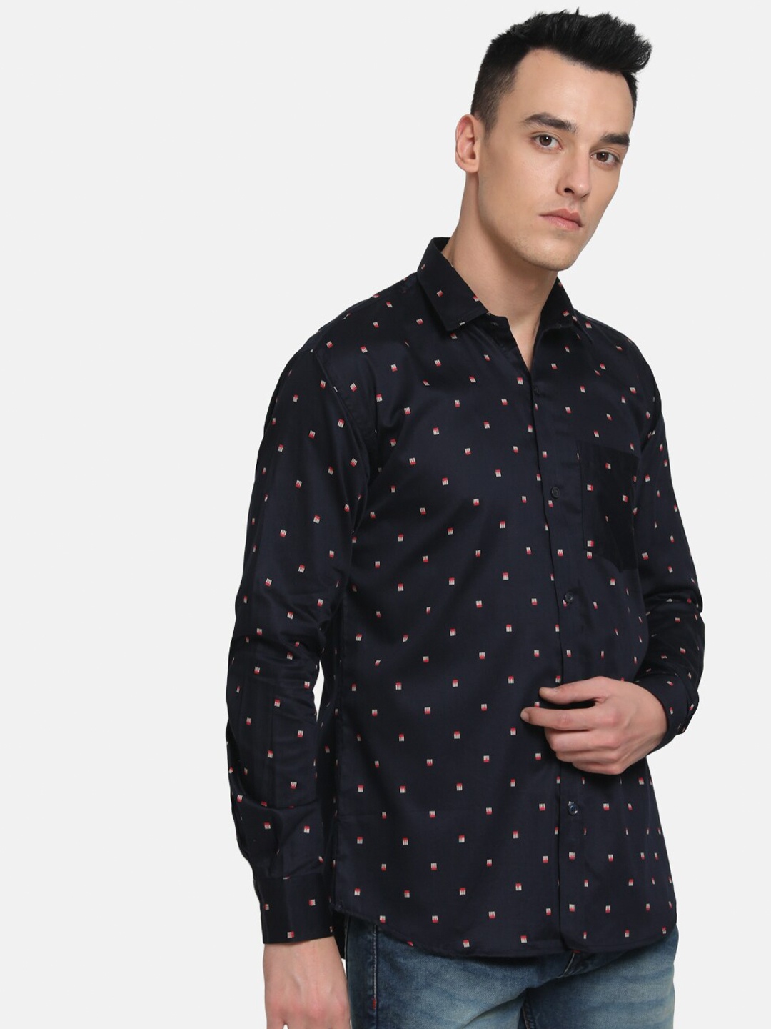 

Emerals Men Navy Blue Slim Fit Printed Party Shirt