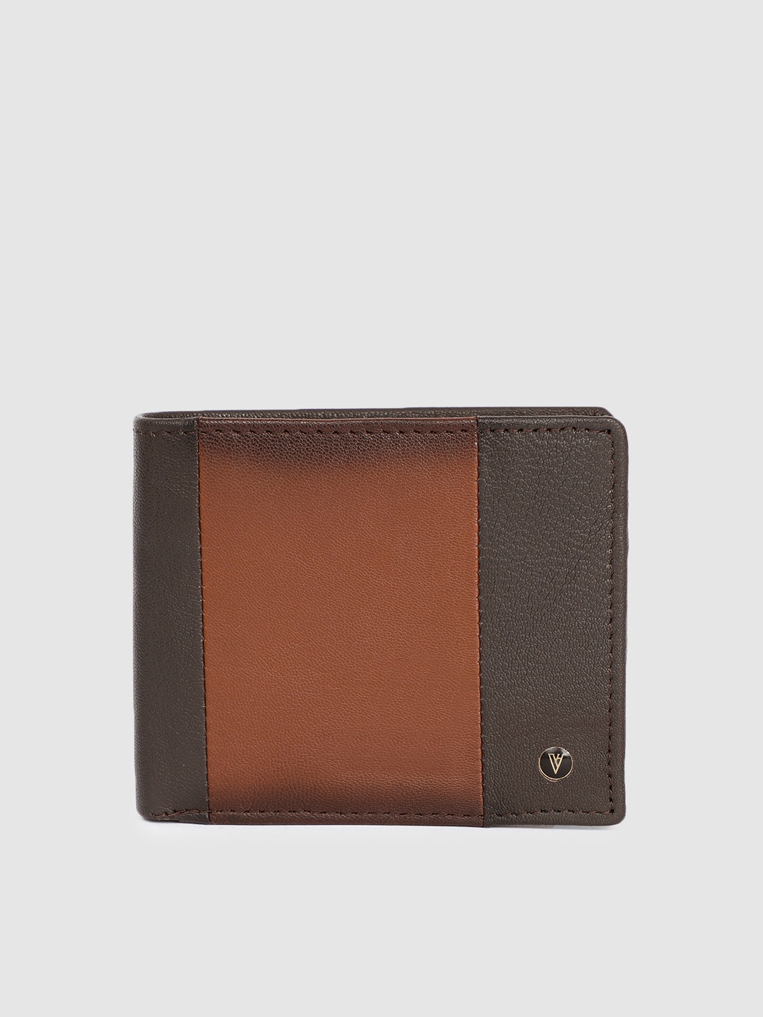 

Van Heusen Men Tan & Black Colourblocked Leather Two Fold Wallet