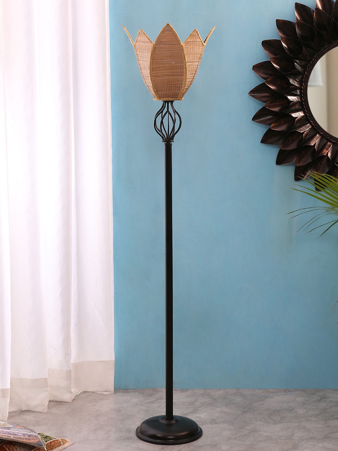 

Devansh Bamboo Natural Hand Made Lotus Wrought Iron Floor Lamp, Beige