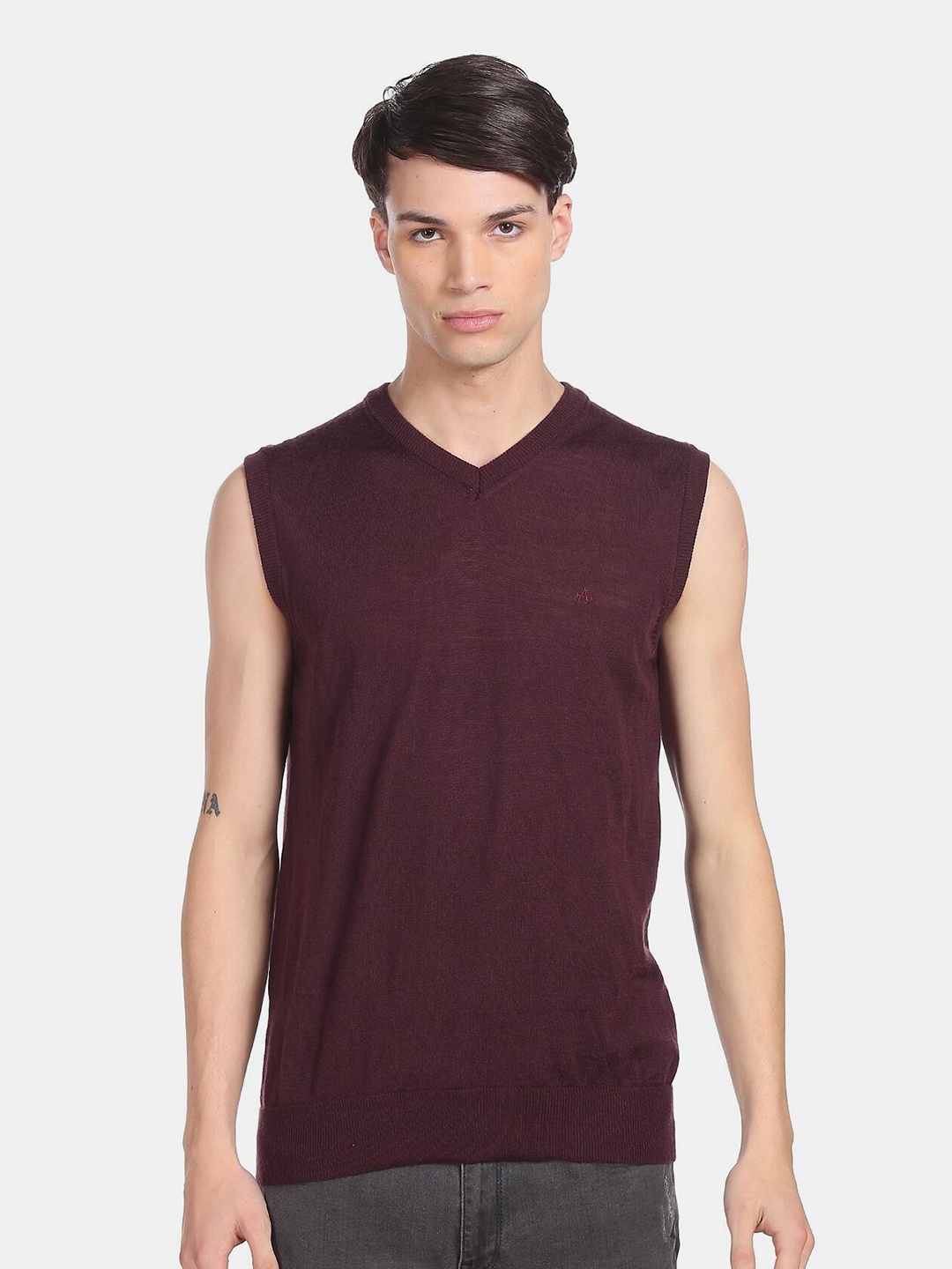 

Arrow Men Burgundy Pure Wool Sweater Vest