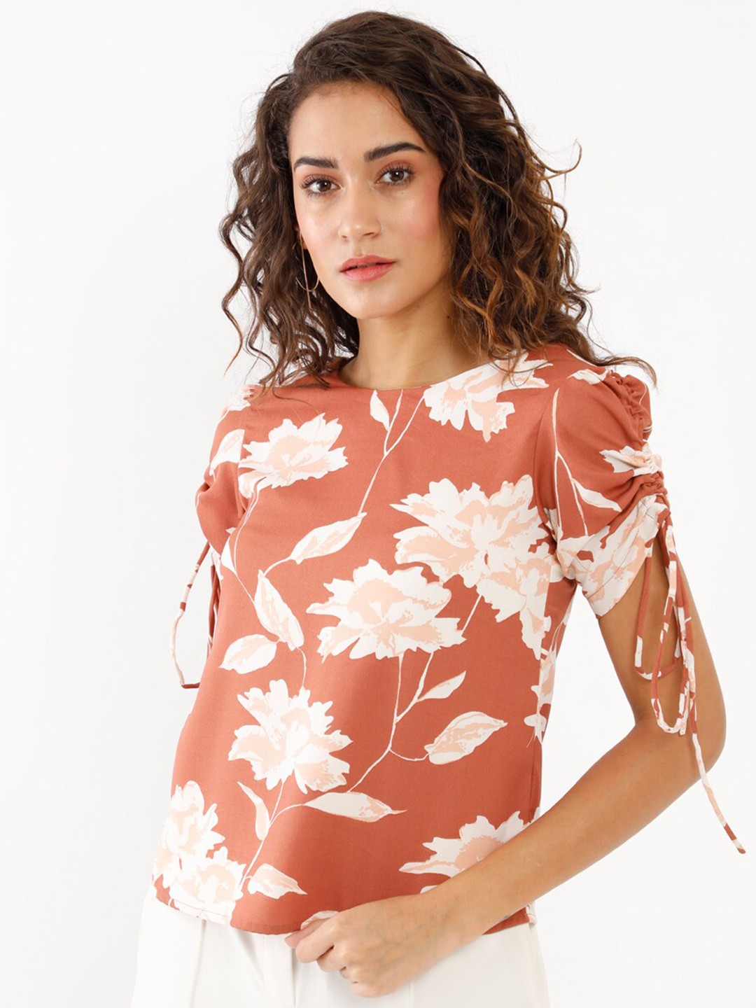 

Zink London Rust & Off White Floral Print Top