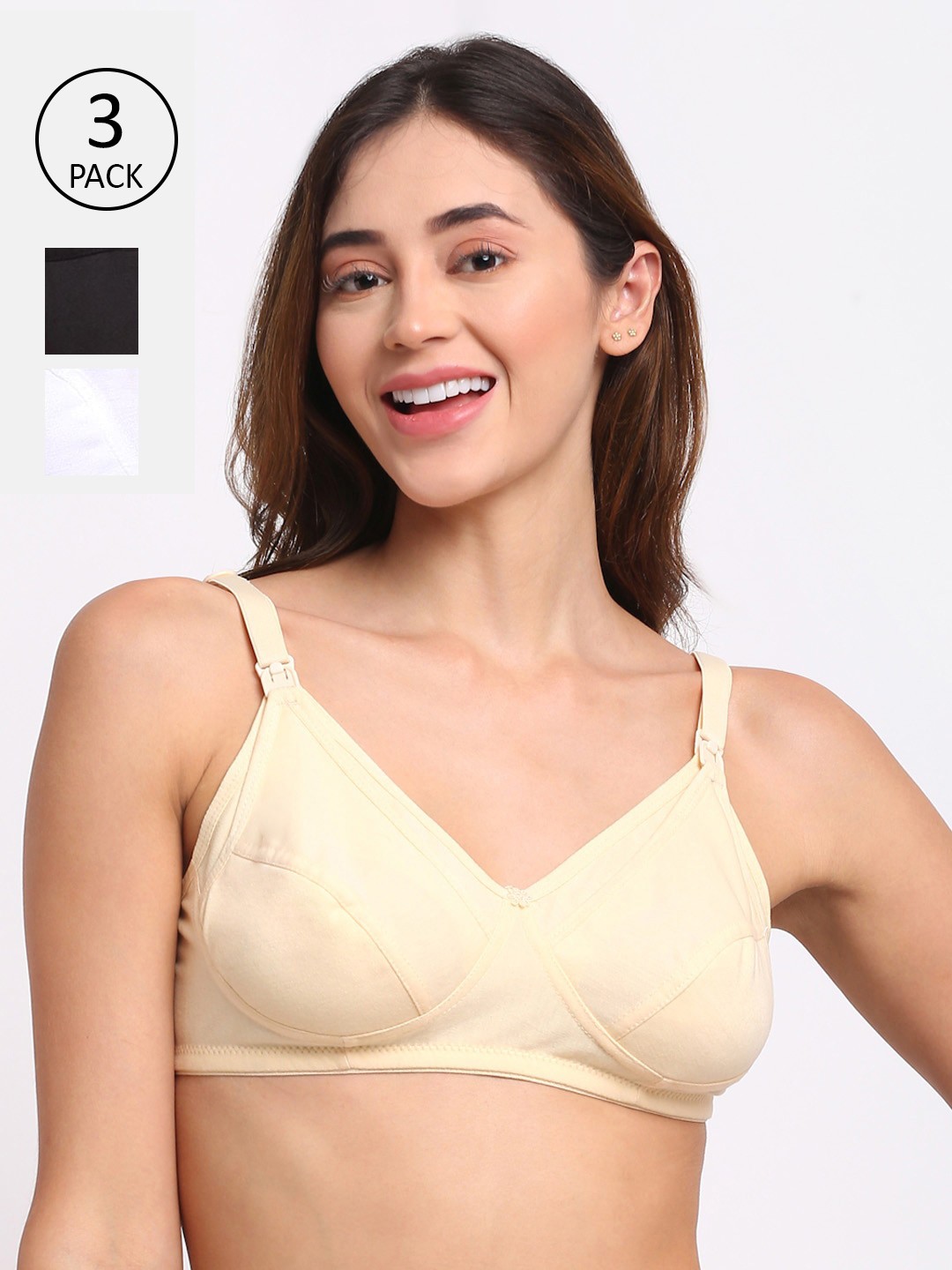 

MYLO ESSENTIALS Pack Of 3 White Maternity Bra