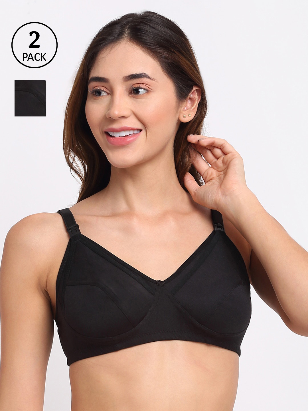 

MYLO ESSENTIALS Pack of 2 Black Maternity Bra - Non-Wired Non-Padded