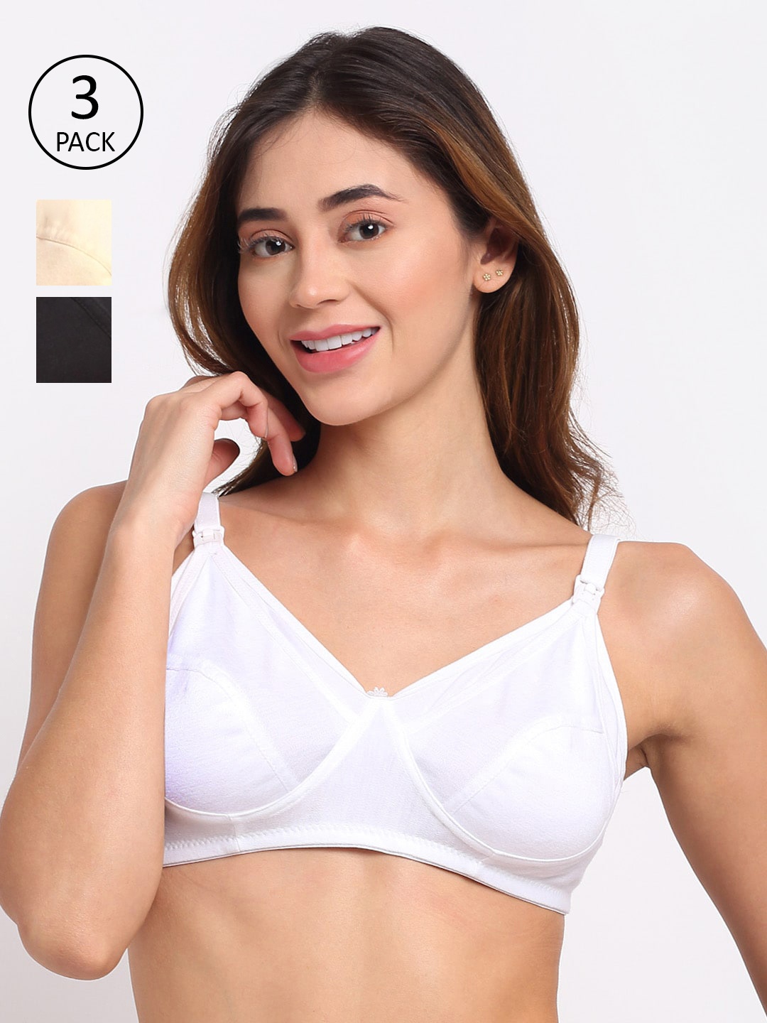 

MYLO ESSENTIALS Pack Of 3 White & Black Bra - Maternity/Nursing
