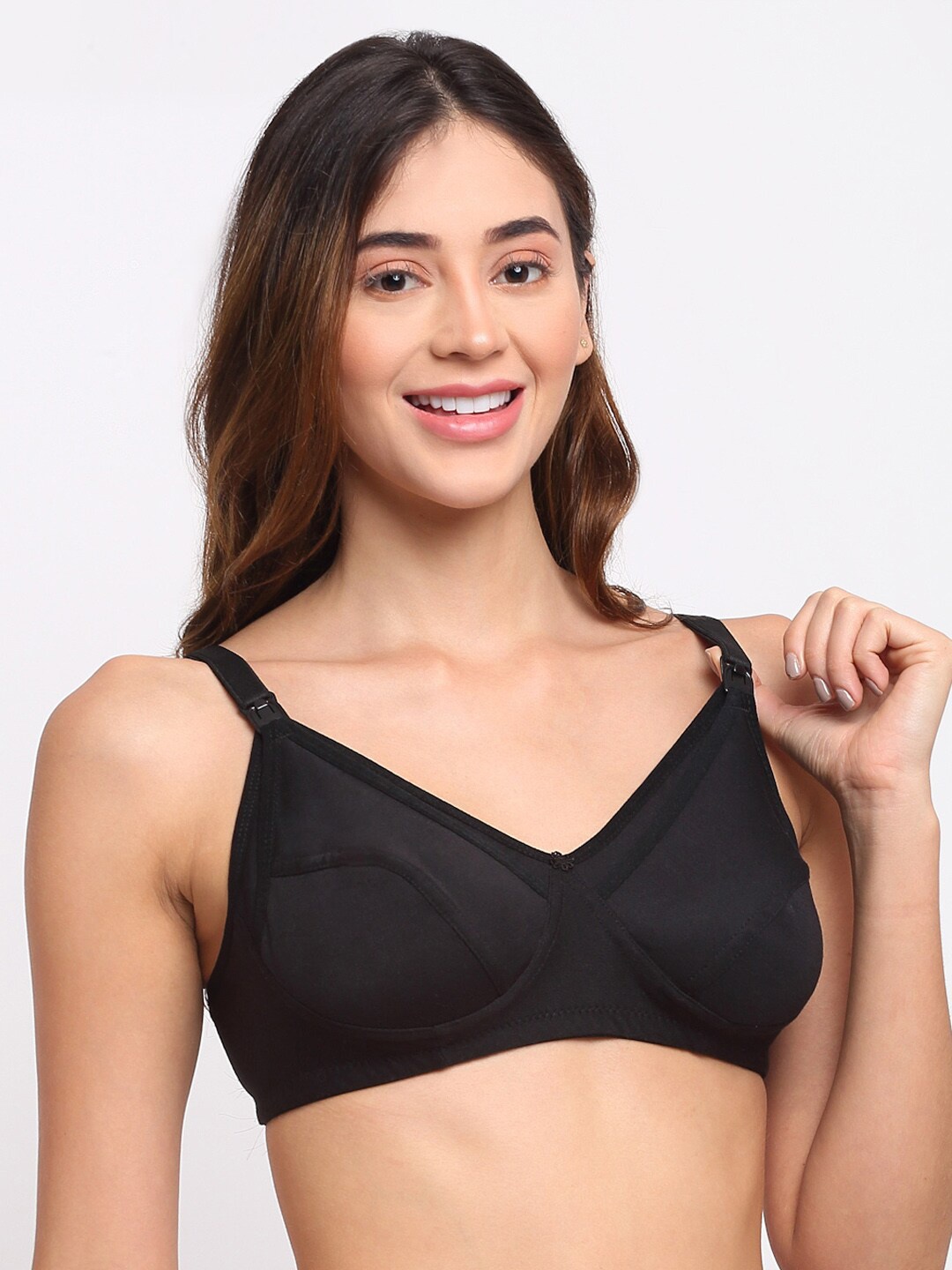 

MYLO ESSENTIALS Pack Of 3 Non-Padded Maternity Bra, Black