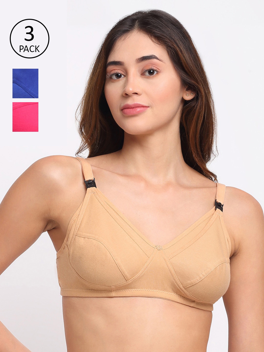 

MYLO ESSENTIALS Pack of 3 Maternity Non-Wired Non-Padded Bra, Multi