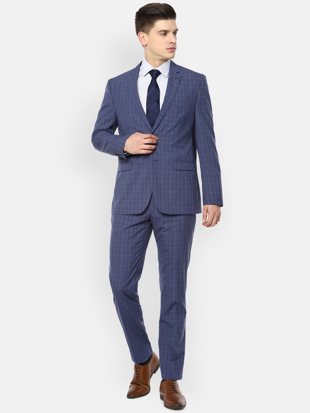 

Van Heusen Men Blue Checked Slim-Fit Single-Breasted 2-Piece Formal Suit