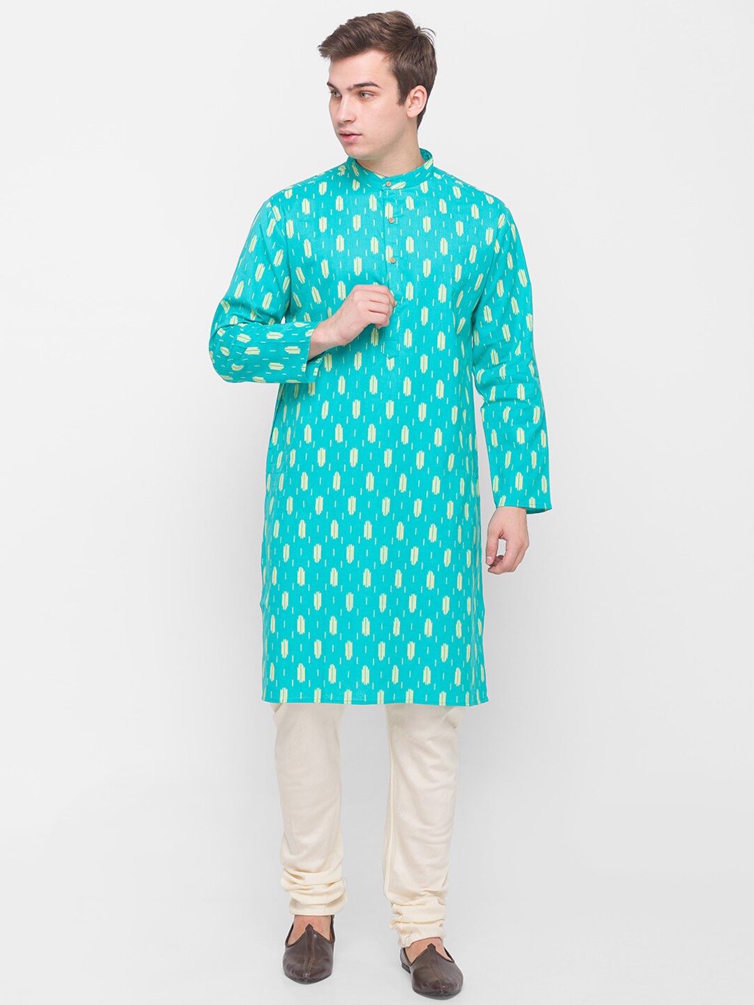 

Globus Men Turquoise Blue Geometric Printed Kurta