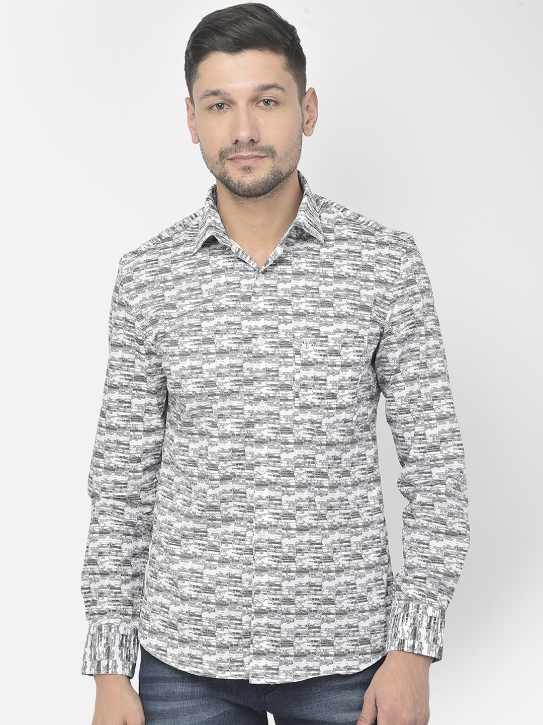 

Crimsoune Club Men Grey Slim Fit Printed Cotton Casual Shirt