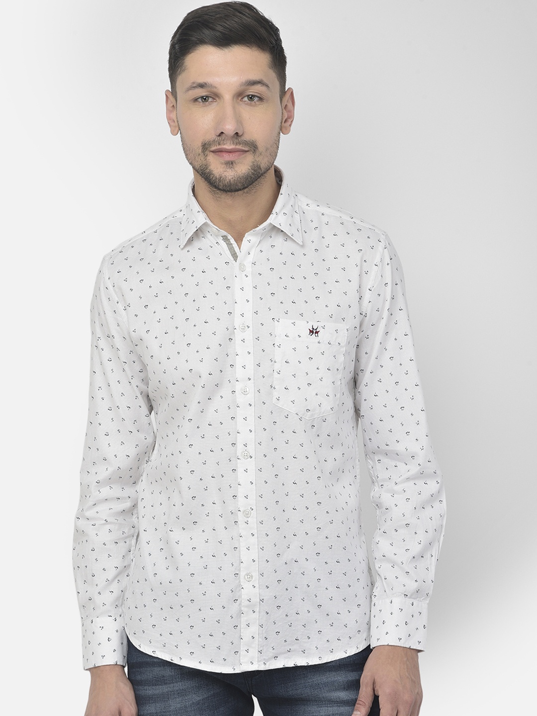 

Crimsoune Club Men White Slim Fit Printed Casual Shirt