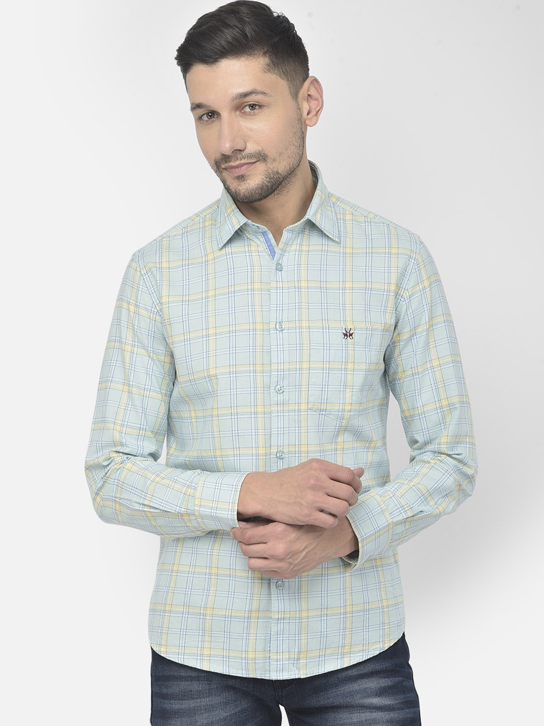 

Crimsoune Club Men Blue Slim Fit Tartan Checks Checked Casual Shirt