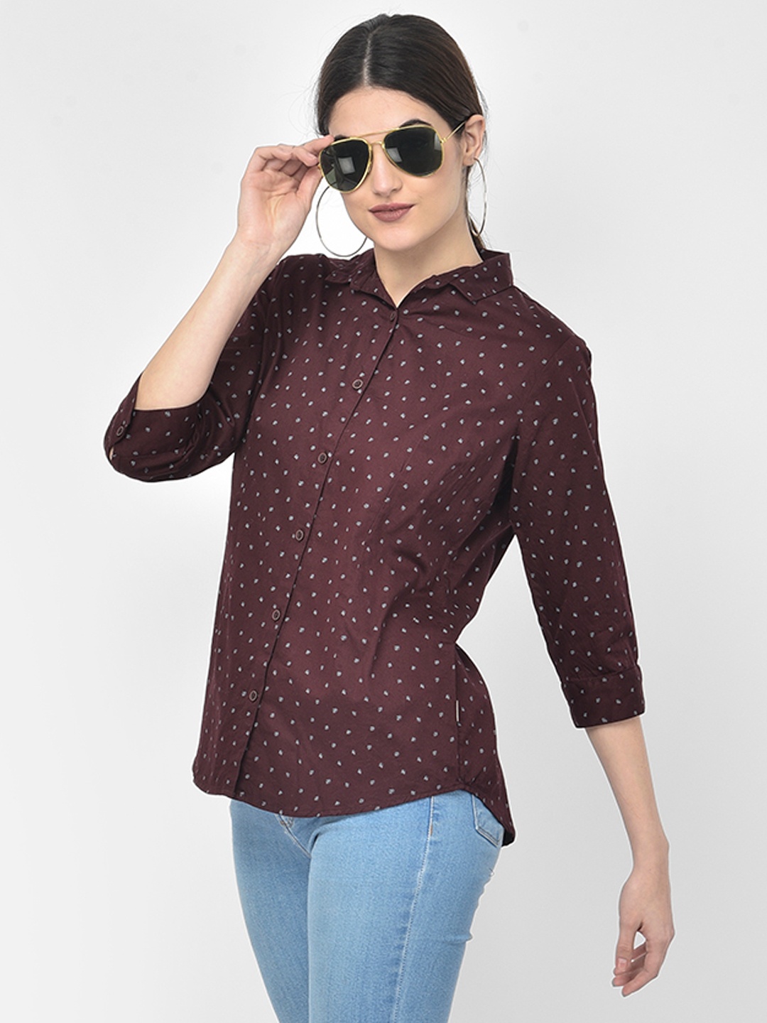 

Crimsoune Club Women Maroon Slim Fit Floral Printed Casual Shirt