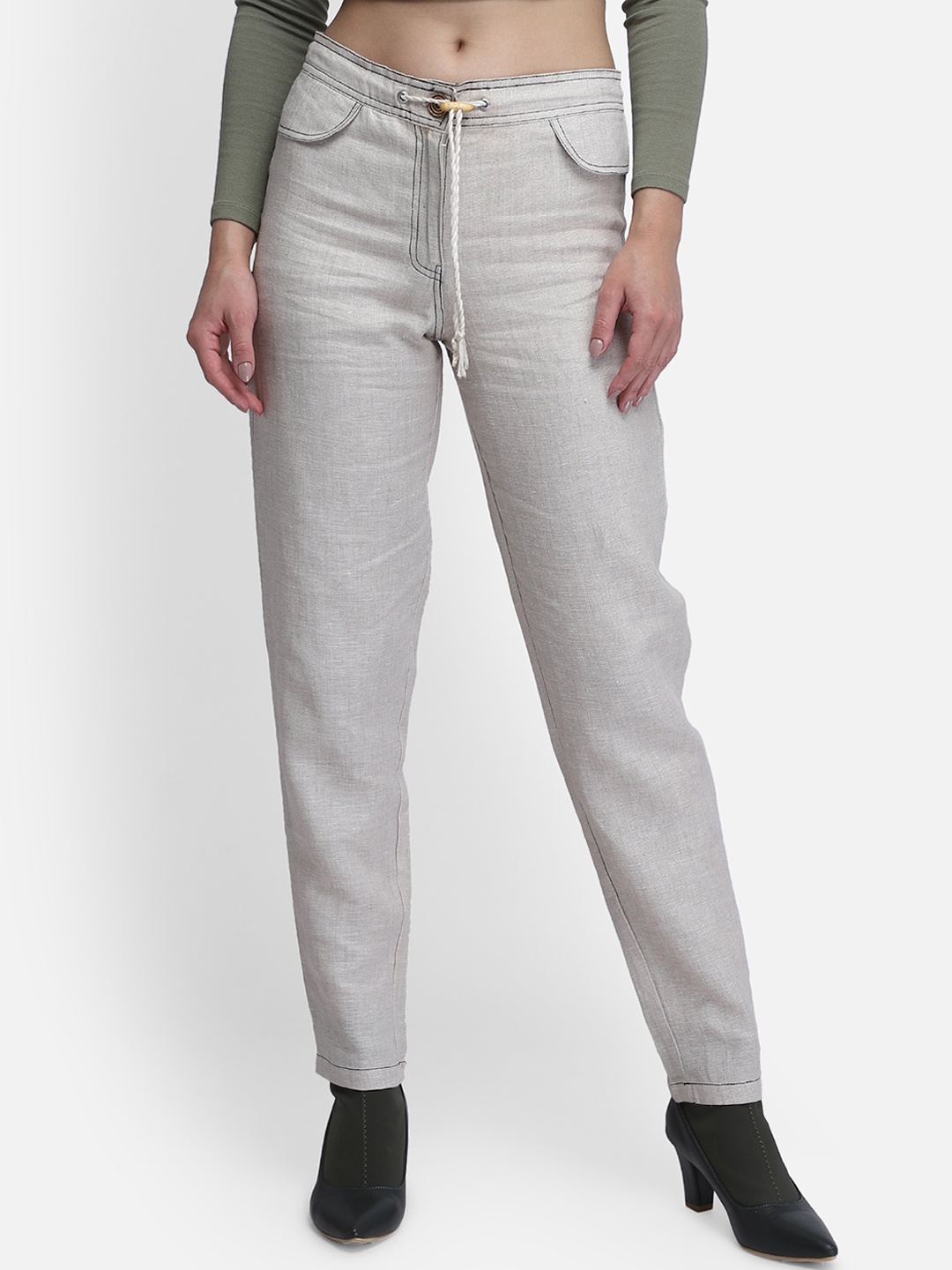 

Smarty Pants Women Off-White Slim Fit Trousers