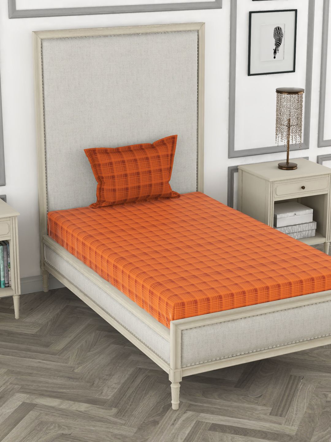 

BIANCA Rust & Brown Geometric 110 TC Pure Cotton Single Bedsheet with 1 Pillow Cover