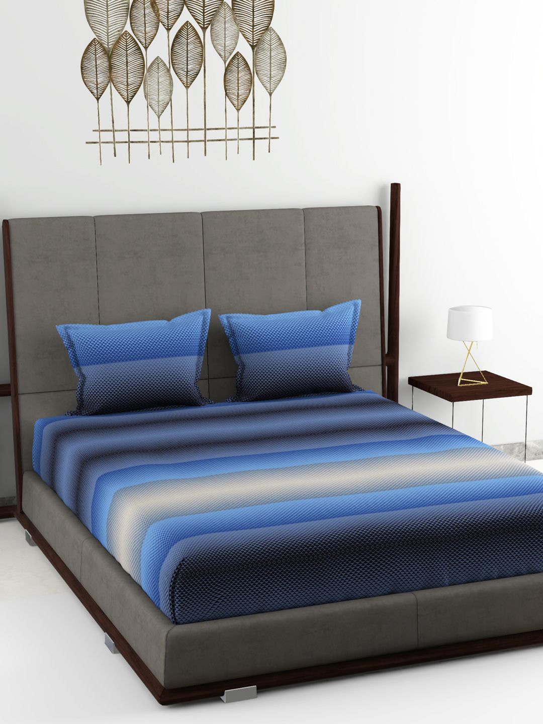 

BIANCA Blue & Black Geometric 180 TC King Bedsheet with 2 Pillow Covers