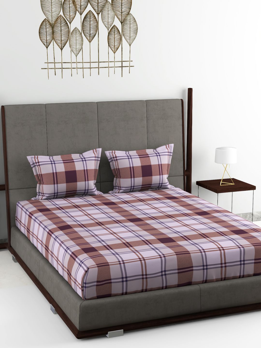 

BIANCA Maroon & Purple Checked 110 TC 1 King Bedsheet with 2 Pillow Cover