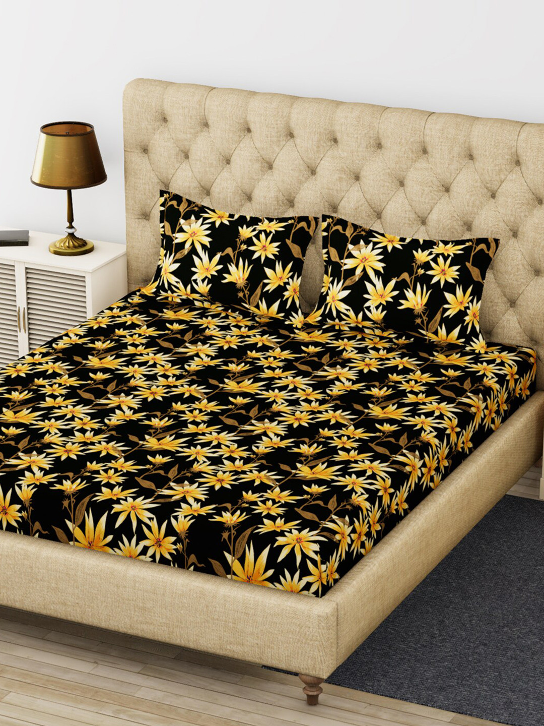 

BIANCA Brown & Tan Floral 200 TC King Bedsheet with 2 Pillow Covers