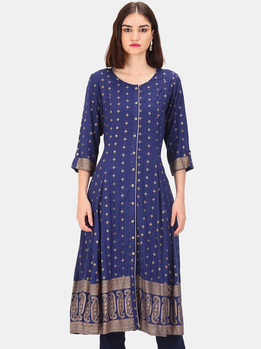 

Anahi Women Navy Blue & Gold-Toned Ethnic Motifs Printed Kurta