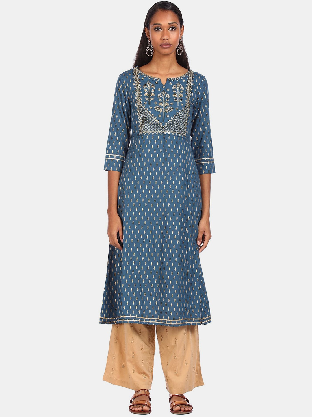 

Anahi Women Blue Ethnic Motifs Printed Thread Work Kurta