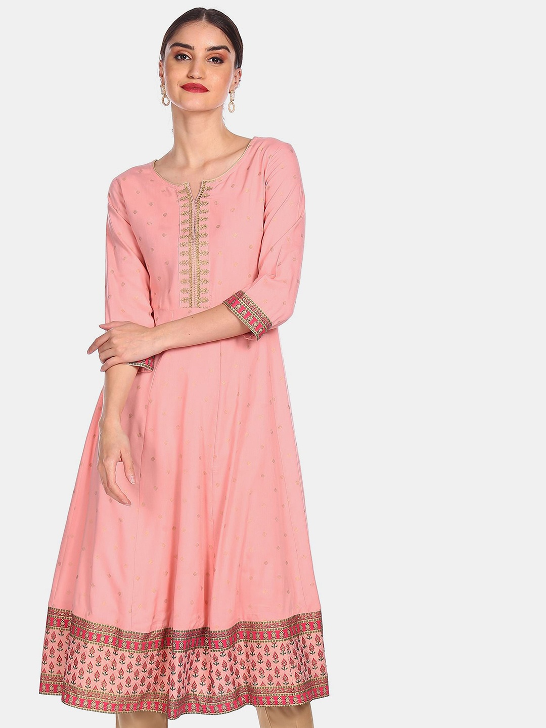 

Anahi Women Pink Geometric Printed Anarkali Kurta