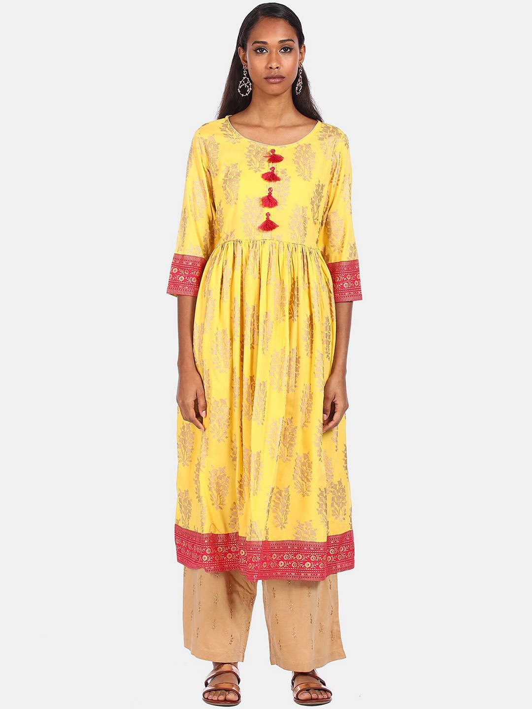 

Anahi Women Yellow Ethnic Motifs Printed Anarkali Kurta