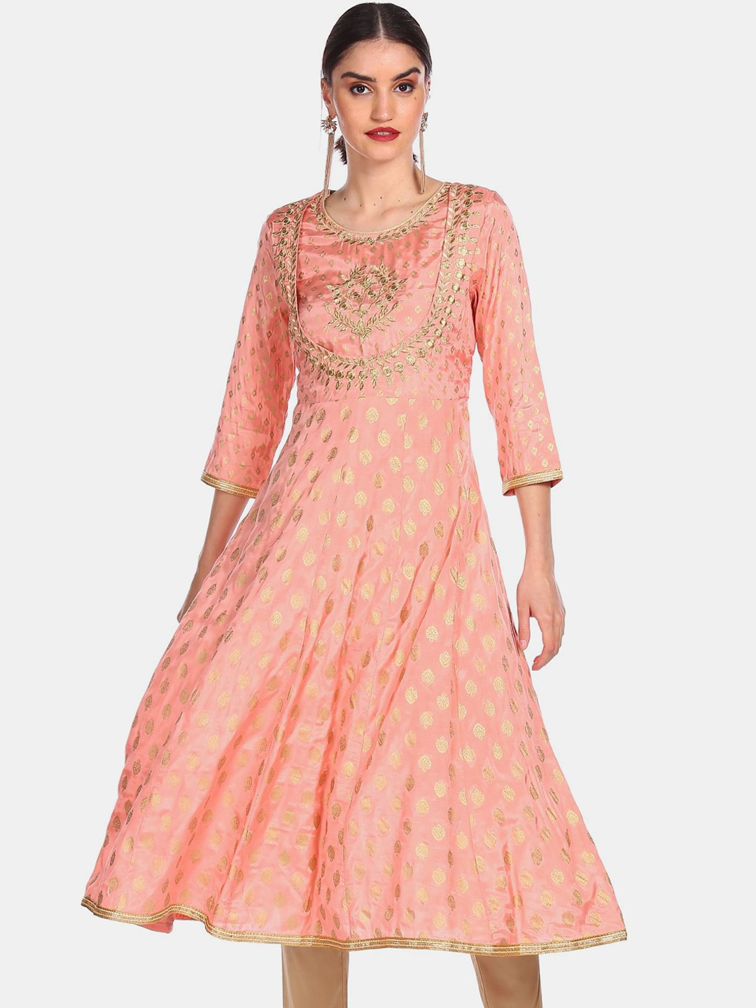 

Anahi Women Peach-Coloured Ethnic Motifs Thread Work Kurta