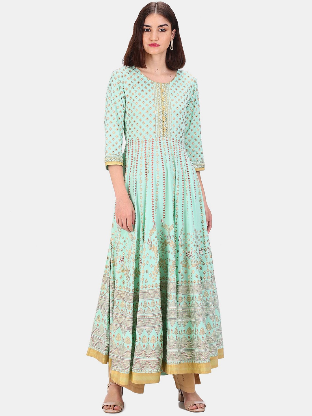 

Anahi Women Sea Green Ethnic Motifs Printed Thread Work Anarkali Kurta