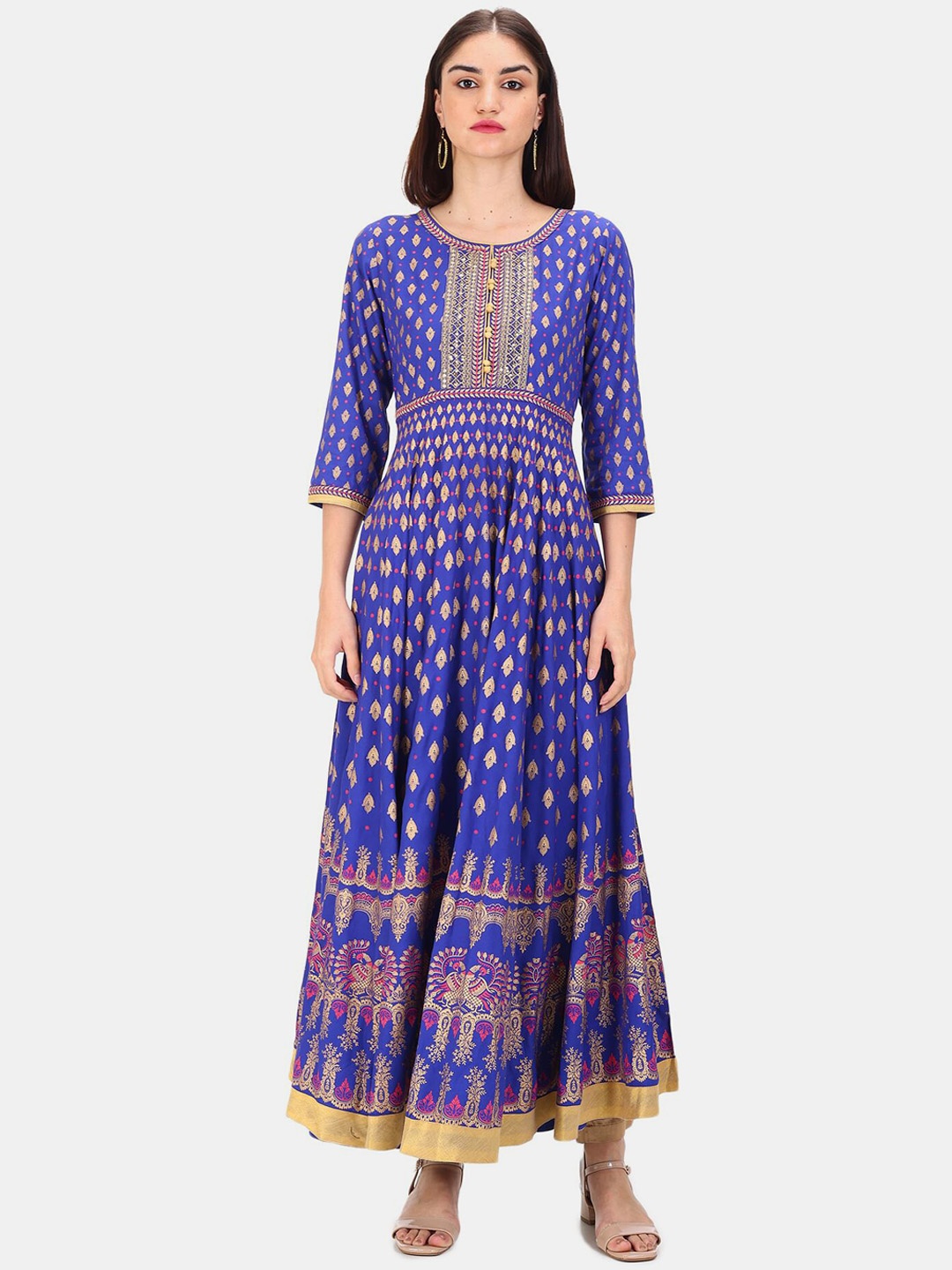 

Anahi Women Blue Ethnic Motifs Printed Thread Work Anarkali Kurta