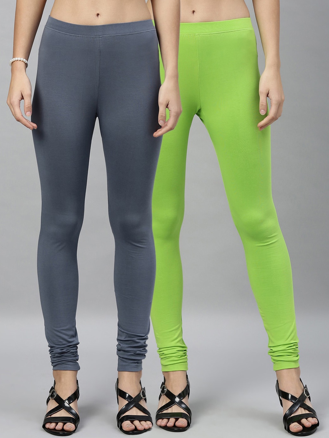 

Kryptic Women Pack Of 2 Solid Churidar Leggings, Green