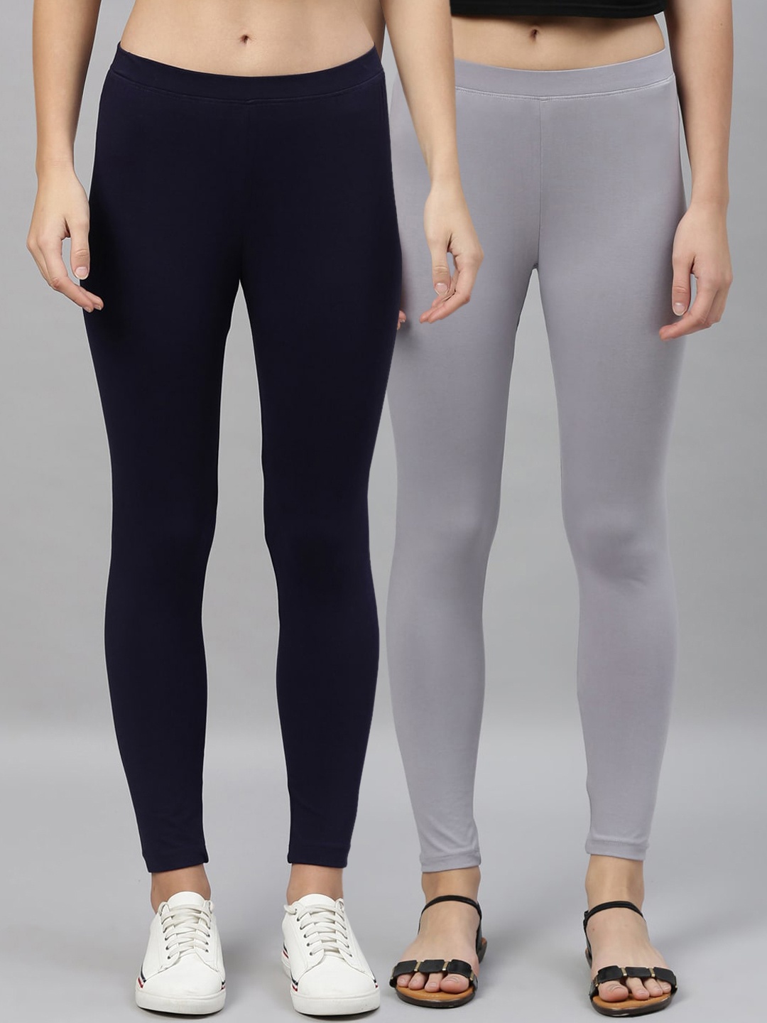 

Kryptic Women Pack Of 2 Solid Ankle-Length Leggings, Navy blue