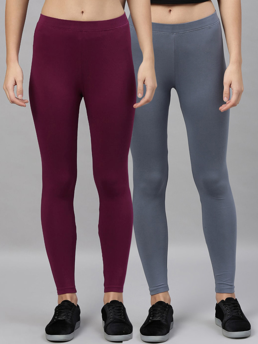 

Kryptic Women Pack Of 2 Solid Ankle-Length Leggings, Grey