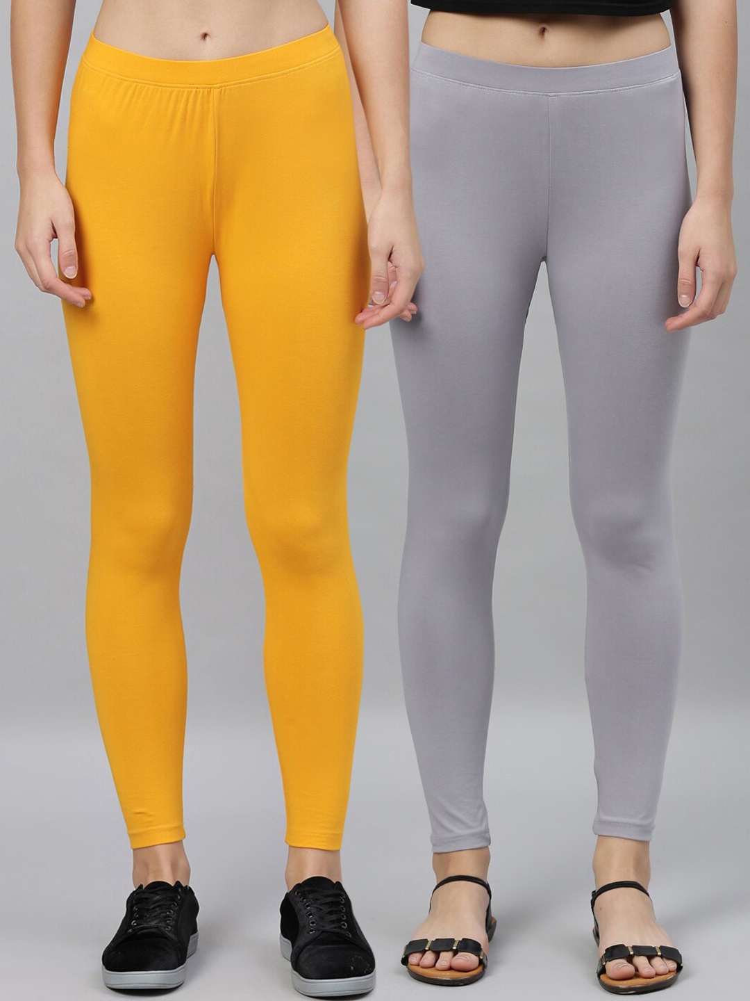 

Kryptic Women Pack Of 2 Solid Ankle-Length Leggings, Yellow