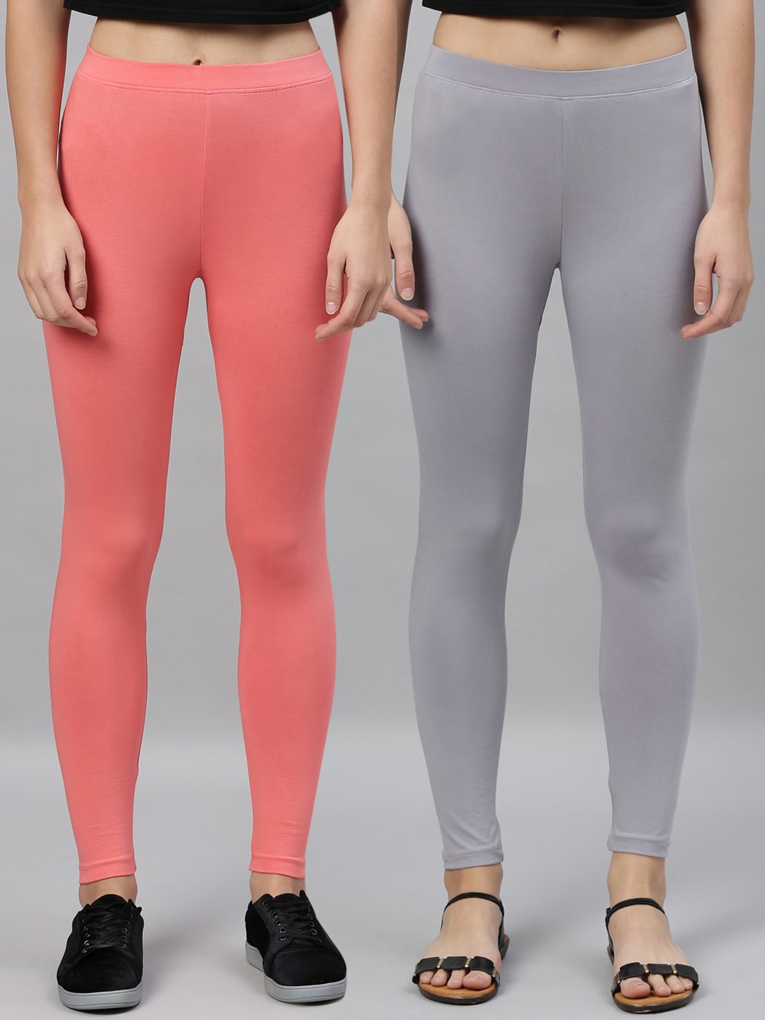 

Kryptic Women Pack of 2 Grey & Coral Ankle Length Leggings