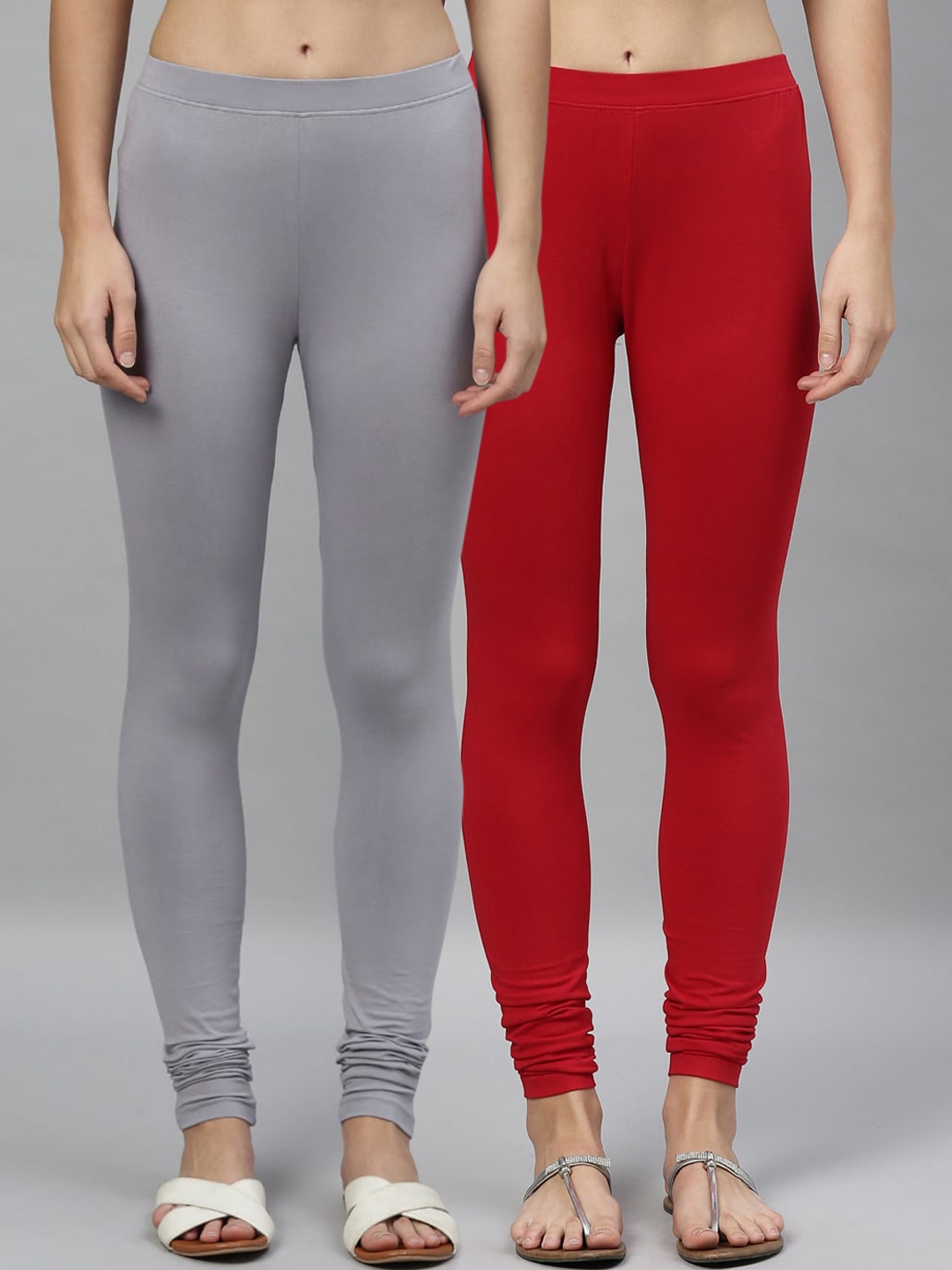 

Kryptic Women Pack Of 2 Solid Churidar-Length Leggings, Grey