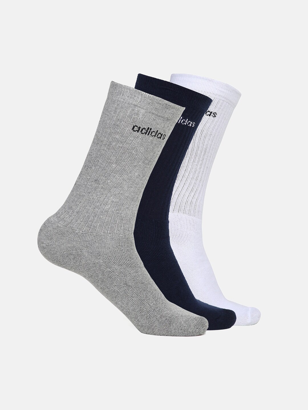 

ADIDAS Men Pack Of 3 Navy Blue White & Grey Ankle Length Socks